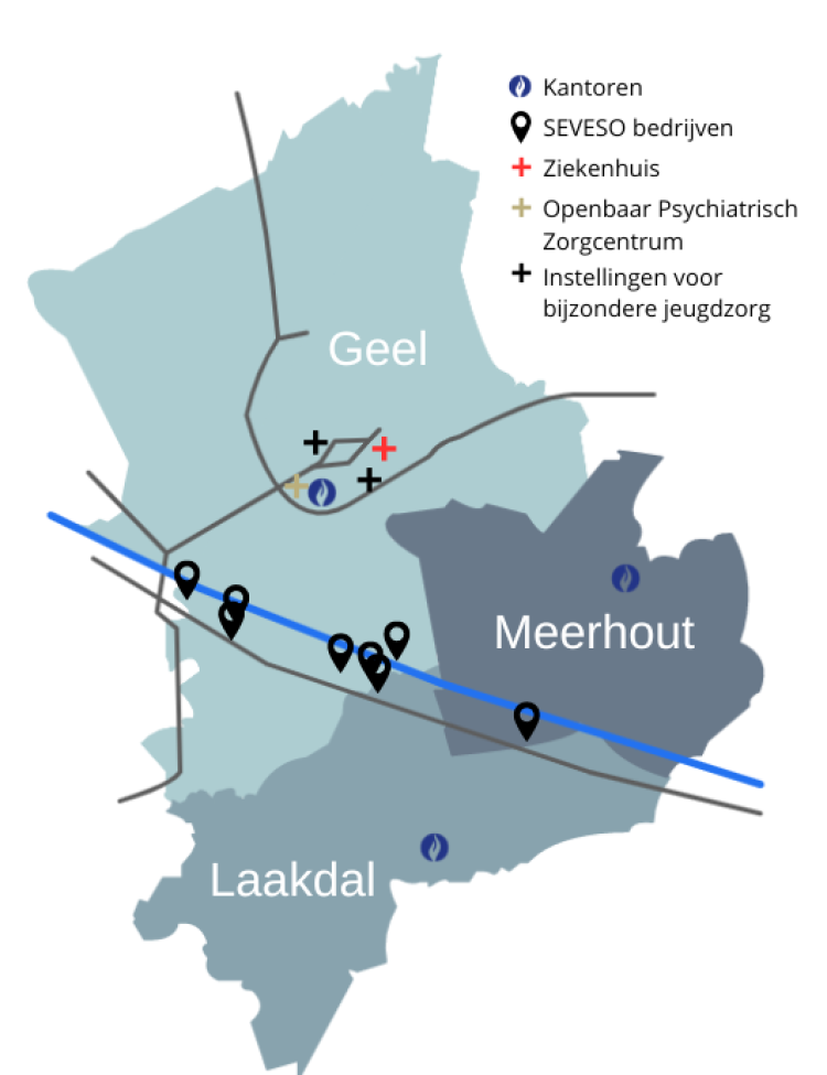 Plattegrond zone GLM met belangrijke punten aangeduid.
